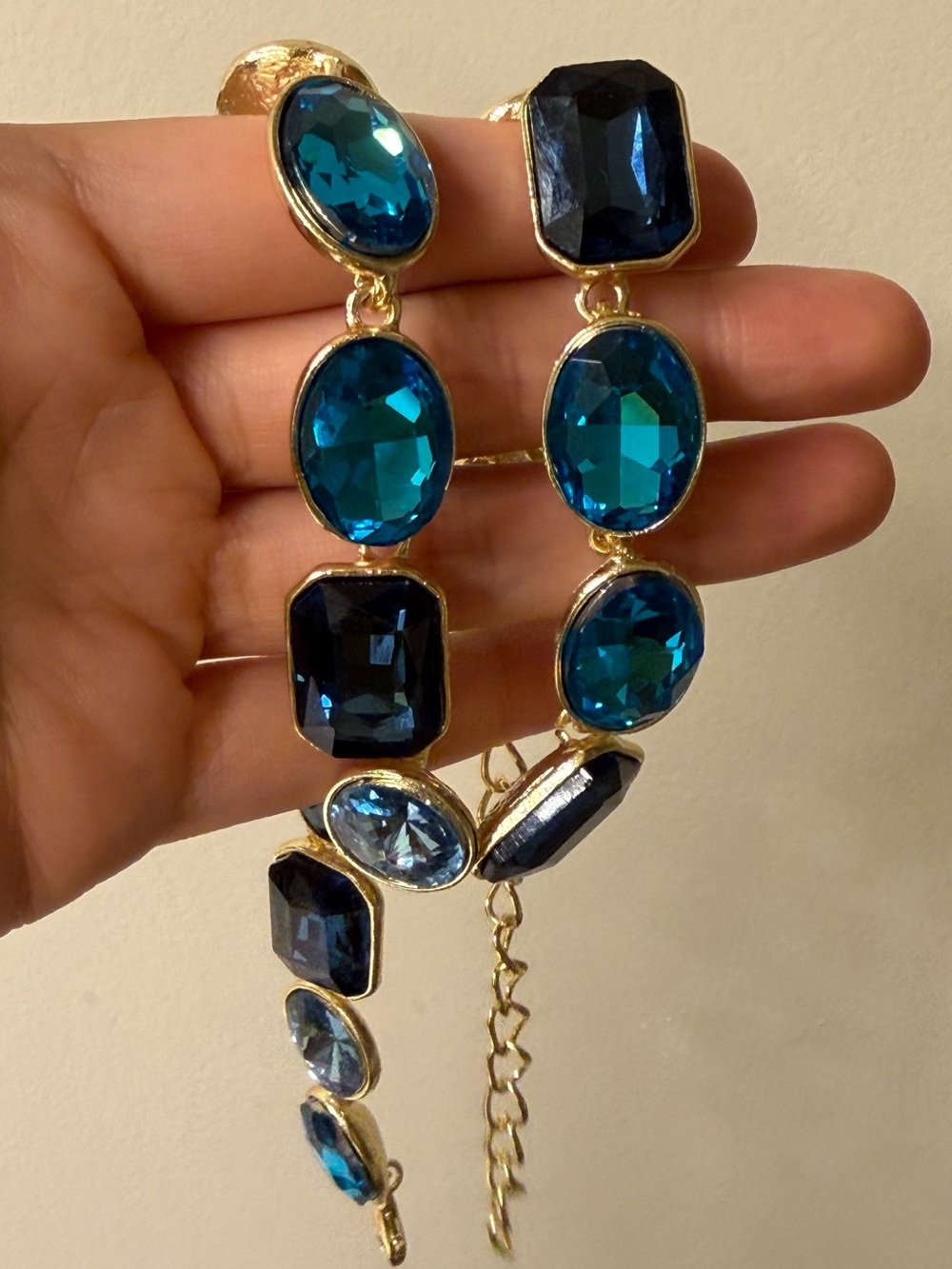 Gold-Plated Statement necklace with Deep Teal & Navy Crystal Stones